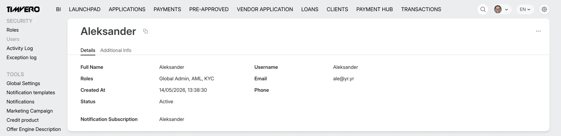 timveroOS 8.3 Roles Management
